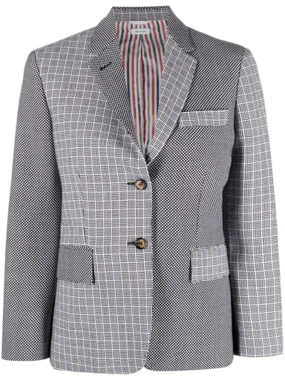 Thom Browne Grey Checks Notched Lapel Blazer