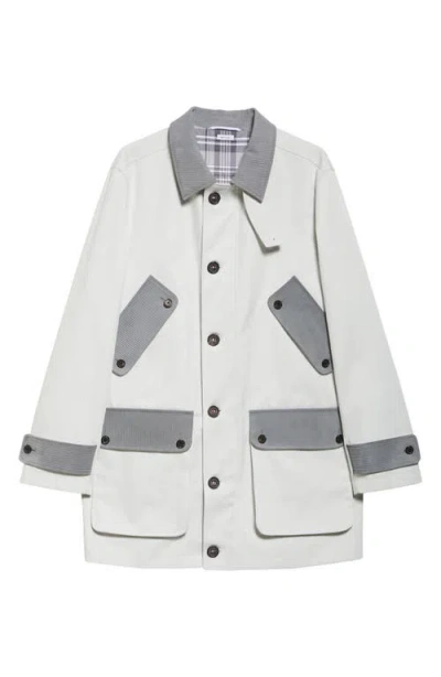 Thom Browne Mixed Media Field Jacket In Grey/white