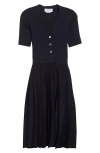 Thom Browne Mixed Stitch Wool & Silk Midi Dress In Blue