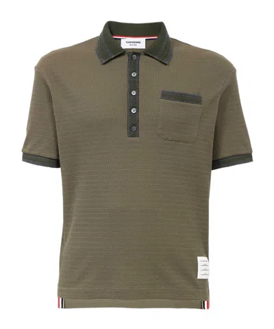 Thom Browne Mélangé Marine Cotton Polo Shirt In Green