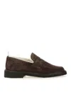 Thom Browne Dark Brown Suede Loafers With Shearling Lining And Tricolor Detail In Brown