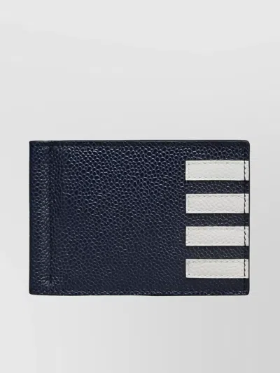 Thom Browne Money Clip Wallet With 4 Bar Stripes In Blue