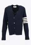Thom Browne Wool Cardigan With Playful Gingerbread Features And Striped Sleeve In Blue
