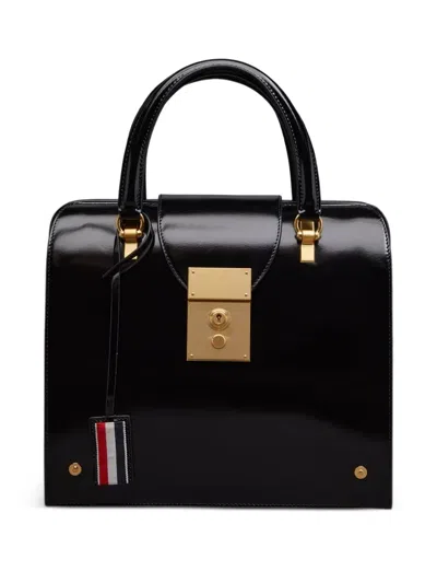 Thom Browne 블랙 카프스킨 Mrs. Thom 주니어 백 In Black
