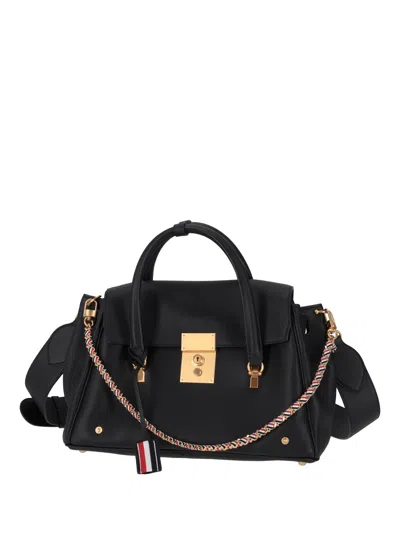 THOM BROWNE THOM BROWNE SOFT MRS. THOM LUGGAGE BAG W/ LEATHER SHOULDER STRAP AND RWB WOVEN CHAIN IN SOFT PEBBLE 