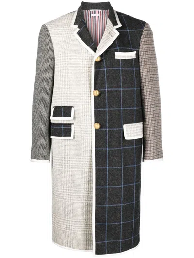 Thom Browne Multi-check Single Breasted Coat In Grey | ModeSens