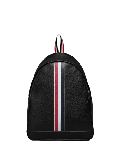 Thom Browne Multi Pocket Backpack W/ Rwb Stripe In Pebble Grain Leather In Black
