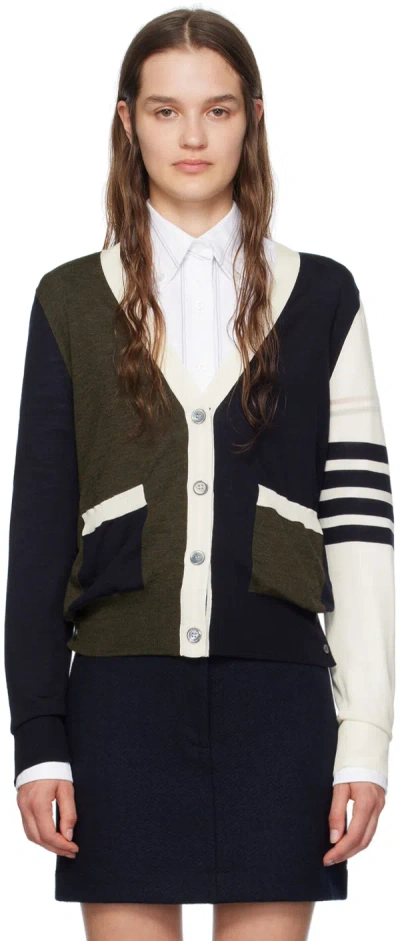 Thom Browne Multicolor Funmix 4-bar Cardigan In 301 Navy/green/white