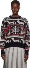 Thom Browne Multicolor Holiday Hector Mohair Crew Neck Sweater In 415 Navy