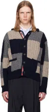 Thom Browne Patchwork Cable Knit Intarsia Cardigan In Multi