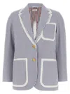 Thom Browne Striped Seersucker Blazer Featuring Patch Pockets In Multicolor