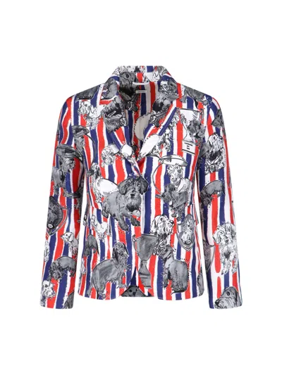 Thom Browne Multicolor Striped Dog Print Silk Blazer