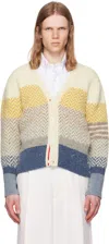 Thom Browne Multicolor Striped Herringbone Jacquard Classic V Neck Cardigan In Blue