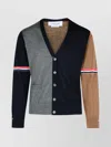 Thom Browne Navy/grey/brown Wool Cardigan In Black