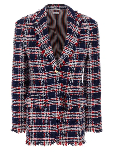 THOM BROWNE WOMEN MULTICOLOR TWEED AND CHENILLE BLAZER, M LUXURY BLAZERS FOR WOMEN DARVEYS