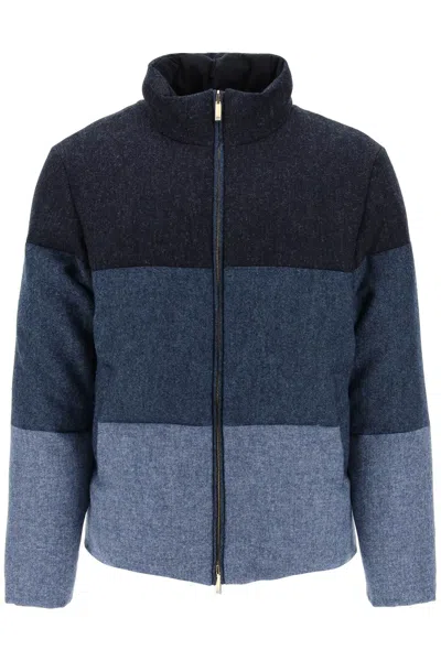 Thom Browne Multicolor Wool Reversible Down Jacket In Blue