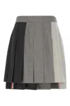 Thom Browne Contrast Panel Dropped Back Pleated Skirt In Gray