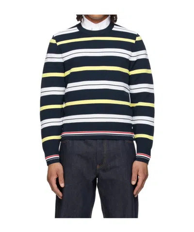 Thom Browne Multicolored Striped Crew Neck Knit Sweater In Blue