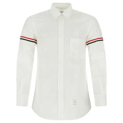 Thom Browne Button-down Collar Grosgrain-trimmed Cotton-poplin Shirt In White