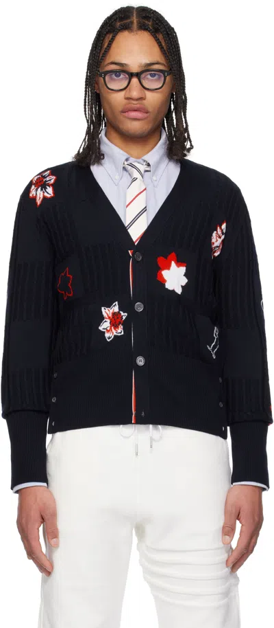 Thom Browne Nacy Classic Hector V Neck Cardigan In 415 Navy