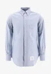 Thom Browne Light Blue Shirt With Button-down Collar And Striped Rwb Detail On The Rear In Cotton Man In Metallic