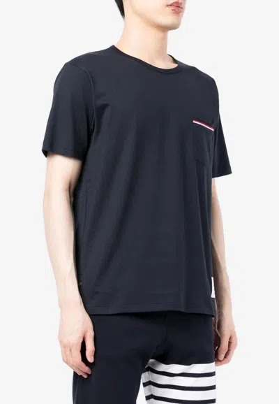 Thom Browne Name Tag Patch Crewneck T-shirt In Blue