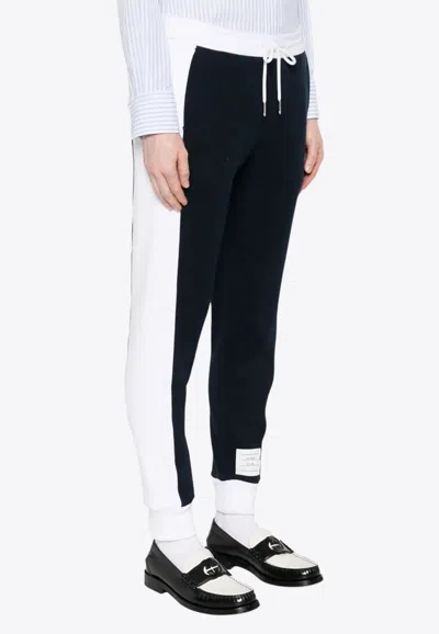 Thom Browne Name Tag Patch Drawstring Track Pants In Blue