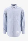 Thom Browne Light Blue Shirt With Button-down Collar And Striped Rwb Detail On The Rear In Cotton Man In Metallic