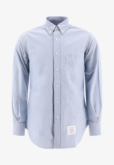 Thom Browne Name Tag Patch Long-sleeved Shirt In Blue