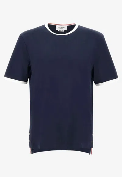Thom Browne Name Tag Patch Ringer T-shirt In Blue
