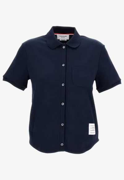 Thom Browne Name Tag Patch Shirt In Navy