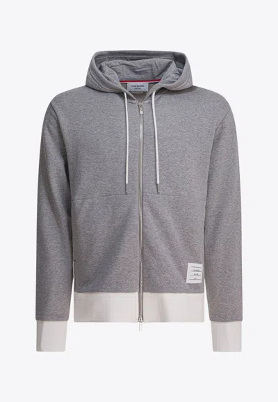 THOM BROWNE NAME TAG PATCH ZIP-UP HOODED SWEATSHIRT