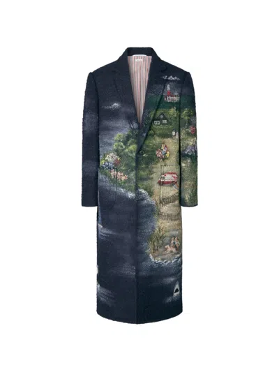 Thom Browne Nantucket Bouclé Scenic Coat In Blue