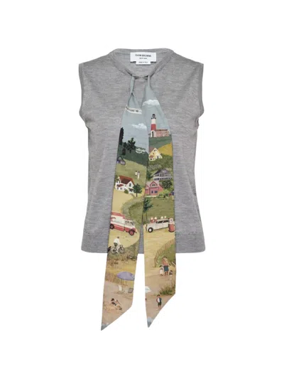 Thom Browne Nantucket Scenic Cashmere Silk Shell Top In Gray