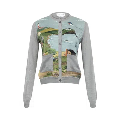 Pre-owned Thom Browne Nantucket Scenic Jersey Stitch Crew Neck Cardigan 'light Grey' | Women's Size 40