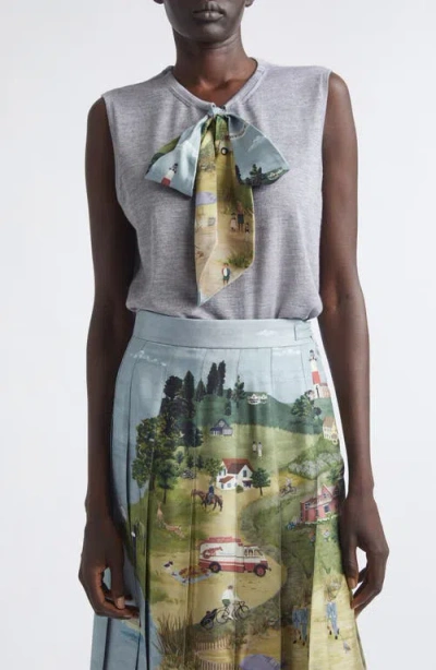 Thom Browne Nantucket Scenic Silk Tie Cashmere & Silk Blend Sweater Vest In Gray