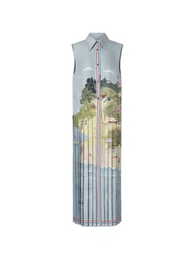 Thom Browne Nantucket Scenic-print Midi Shirt Dress In Blue