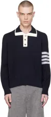 Thom Browne 4-bar Long-sleeved Polo Shirt In 415 Navy