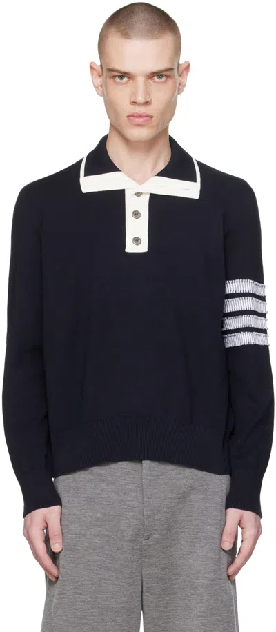 Thom Browne Navy 4-bar Polo In 415 Navy