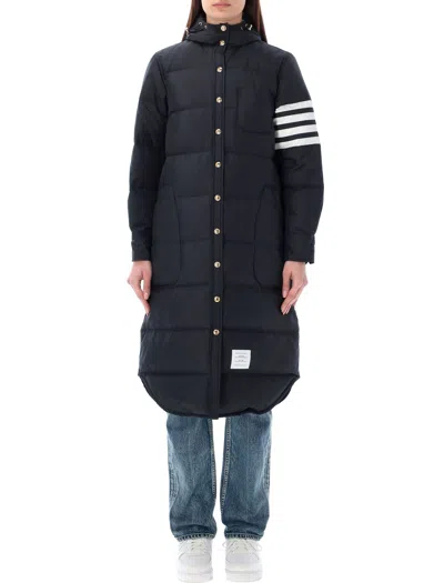 Thom Browne Navy 4-bar Ripstop Down Hooded Jacket For Women