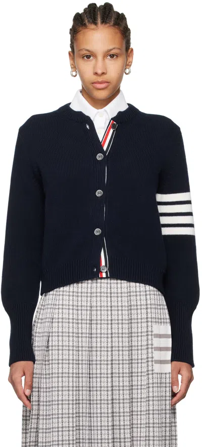 THOM BROWNE NAVY 4-BAR ROSE ICON CARDIGAN