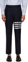Thom Browne 4-bar Print Drawcord Hem Wool Track Pants In 415 Navy