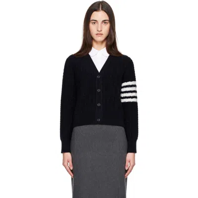 Thom Browne Navy 4-bar Anchor Intarsia Cardigan In 415 Navy