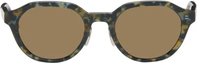Thom Browne Navy Acetate Oval Sunglasses In Multi