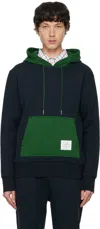 Thom Browne Panel Hooded Sweatshirt With Kangaroo Pocket In 415 Navy