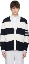 Thom Browne Iconic Bands Striped Cotton Cardigan In 979 Navy/white