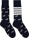 Thom Browne Navy & White Cotton 4-bar Hector Socks In 415 Navy