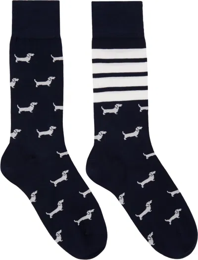 Thom Browne Navy & White Cotton 4-bar Hector Socks In 415 Navy