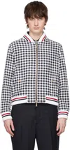 Thom Browne Gingham-check Bomber Jacket In 415 Navy
