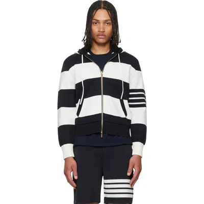 Thom Browne Navy & White Hector 4-bar Rugby Hoodie In Blue